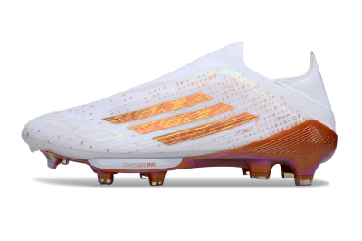 Men's Adidas F50 Lightstrike Pro Laceless FG Firm Ground Low-Tops Football Boots - White/Amber Glow/Metallic Orange