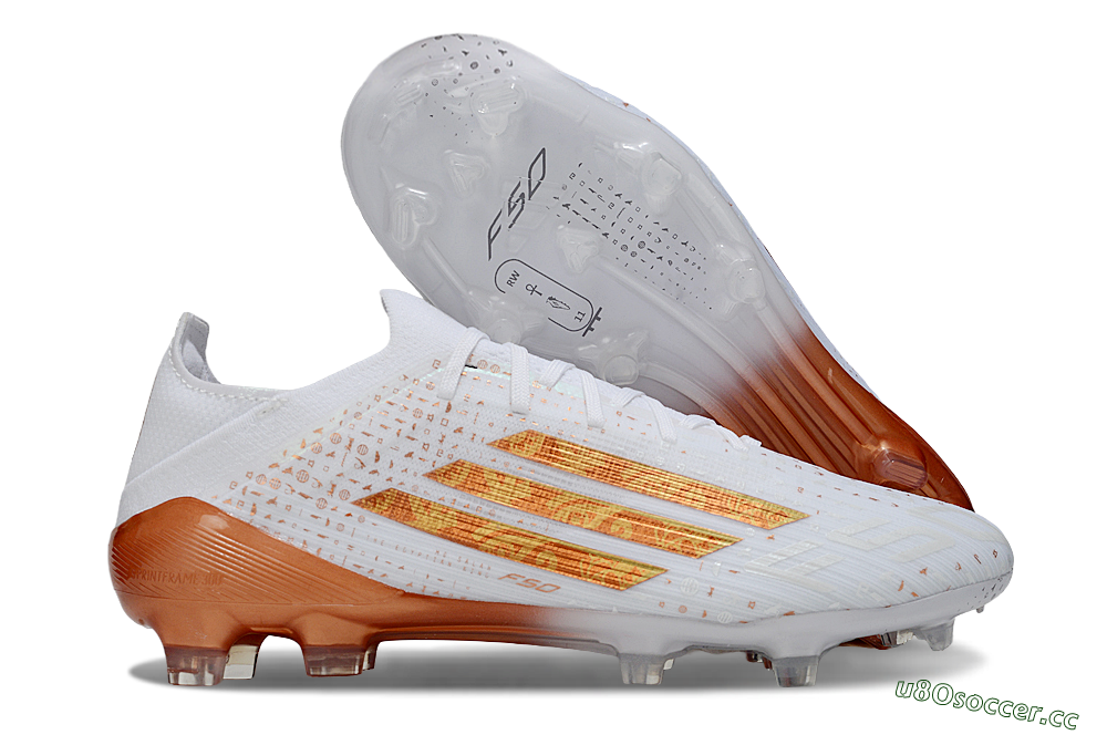 Men's Adidas F50 Pro FG Firm Ground Low-Tops Football Boots - White/Metallic Copper/Solar Red 2