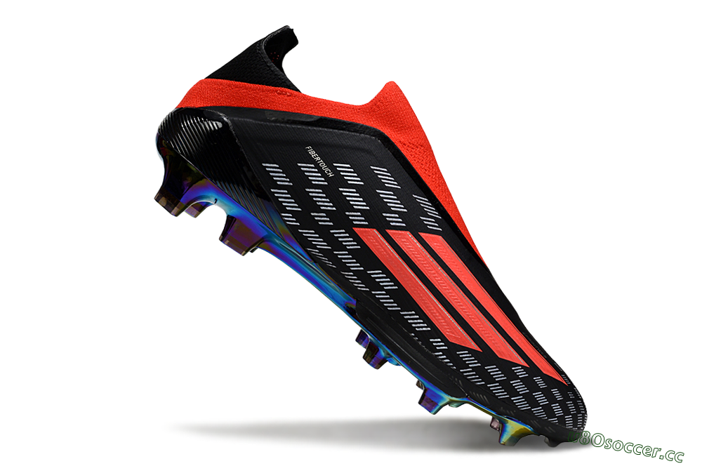 Men's Adidas F50 Lightstrike Pro Laceless FG Firm Ground Low-Tops Football Boots - Black/Fiery Red/Rainbow Hues 4