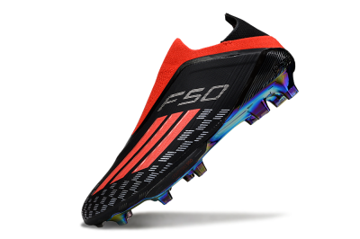 Men's Adidas F50 Lightstrike Pro Laceless FG Firm Ground Low-Tops Football Boots - Black/Fiery Red/Rainbow Hues