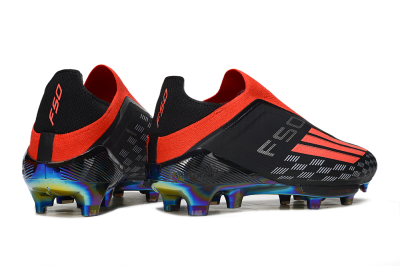 Men's Adidas F50 Lightstrike Pro Laceless FG Firm Ground Low-Tops Football Boots - Black/Fiery Red/Rainbow Hues