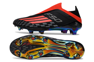 Men's Adidas F50 Lightstrike Pro Laceless FG Firm Ground Low-Tops Football Boots - Black/Fiery Red/Rainbow Hues