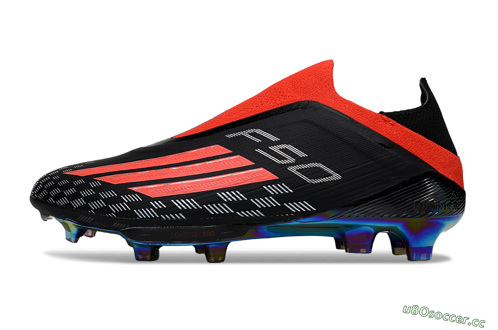 Men's Adidas F50 Lightstrike Pro Laceless FG Firm Ground Low-Tops Football Boots - Black/Fiery Red/Rainbow Hues 0