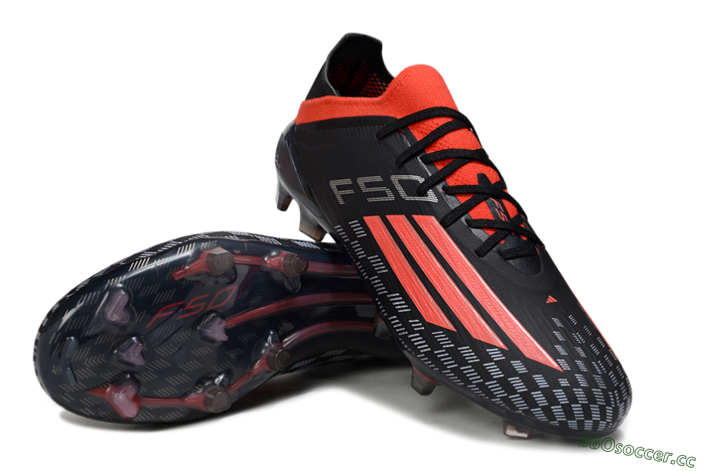 Men's Adidas F50 Pro FG Firm Ground Low-Tops Football Boots - Black/Vibrant Red/Stealth Black 3