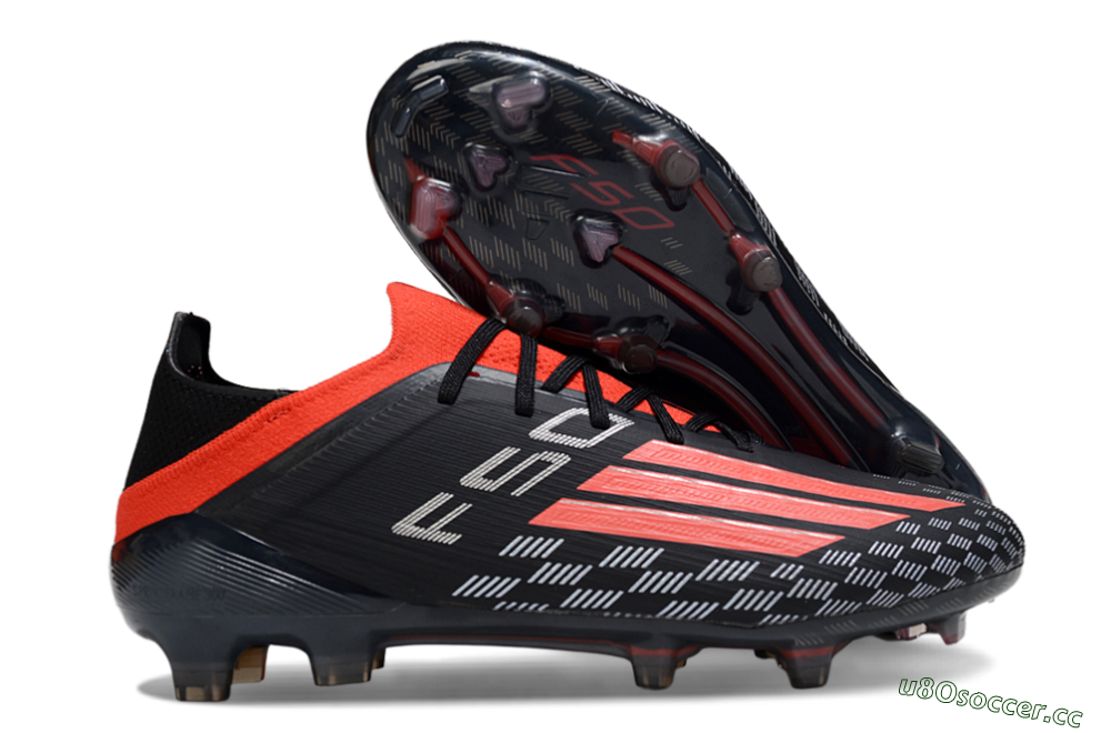 Men's Adidas F50 Pro FG Firm Ground Low-Tops Football Boots - Black/Vibrant Red/Stealth Black 2