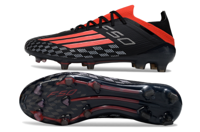 Men's Adidas F50 Pro FG Firm Ground Low-Tops Football Boots - Black/Vibrant Red/Stealth Black