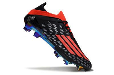 Men's Adidas F50 Lightstrike Pro FG Firm Ground Low-Tops Football Boots - Black/Fiery Red/Neon Blue