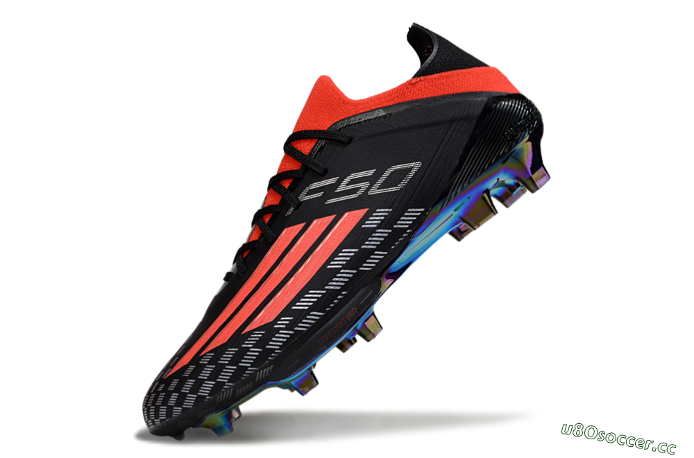 Men's Adidas F50 Lightstrike Pro FG Firm Ground Low-Tops Football Boots - Black/Fiery Red/Neon Blue 5