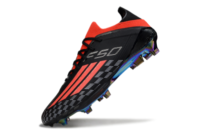 Men's Adidas F50 Lightstrike Pro FG Firm Ground Low-Tops Football Boots - Black/Fiery Red/Neon Blue