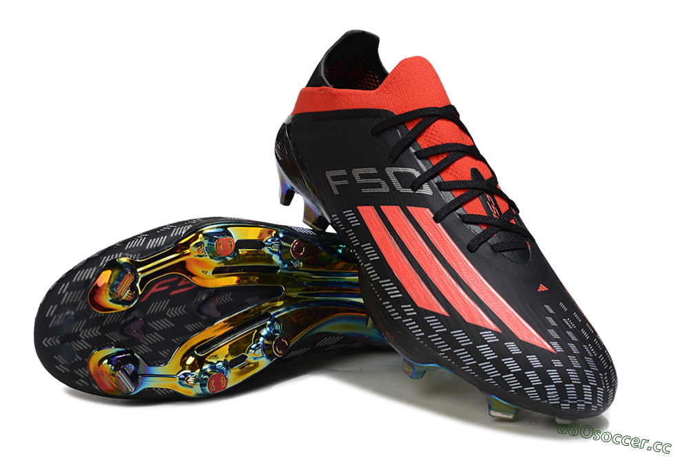 Men's Adidas F50 Lightstrike Pro FG Firm Ground Low-Tops Football Boots - Black/Fiery Red/Neon Blue 3