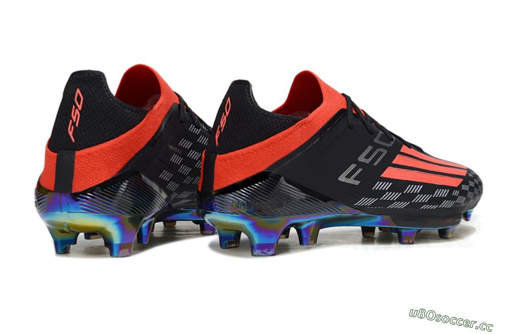 Men's Adidas F50 Lightstrike Pro FG Firm Ground Low-Tops Football Boots - Black/Fiery Red/Neon Blue 6