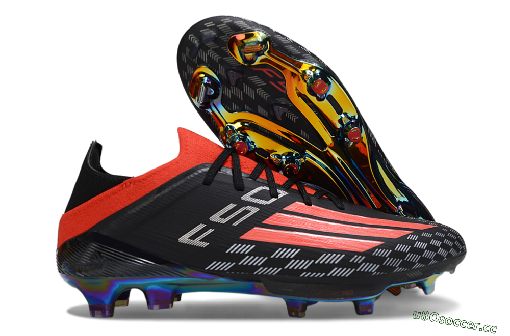 Men's Adidas F50 Lightstrike Pro FG Firm Ground Low-Tops Football Boots - Black/Fiery Red/Neon Blue 2