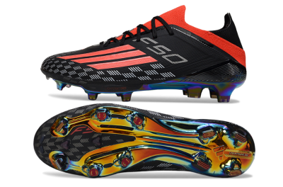 Men's Adidas F50 Lightstrike Pro FG Firm Ground Low-Tops Football Boots - Black/Fiery Red/Neon Blue