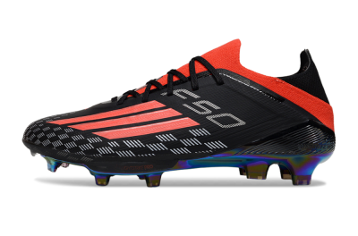 Men's Adidas F50 Lightstrike Pro FG Firm Ground Low-Tops Football Boots - Black/Fiery Red/Neon Blue