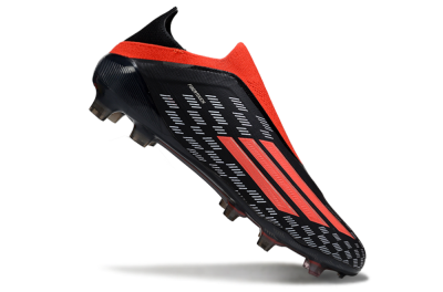 Men's Adidas F50 Pro Laceless FG Firm Ground Low-Tops Football Boots - Black/Fiery Red/Jet Black