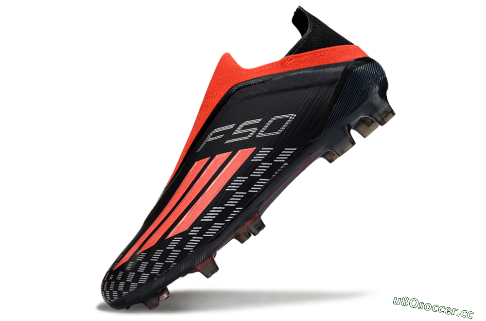 Men's Adidas F50 Pro Laceless FG Firm Ground Low-Tops Football Boots - Black/Fiery Red/Jet Black 5