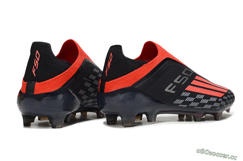 Men's Adidas F50 Pro Laceless FG Firm Ground Low-Tops Football Boots - Black/Fiery Red/Jet Black 6