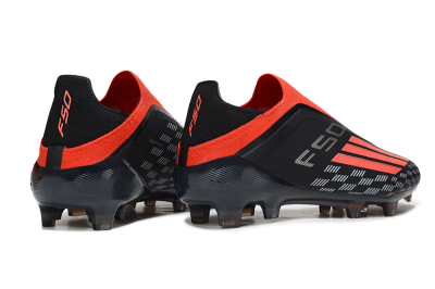 Men's Adidas F50 Pro Laceless FG Firm Ground Low-Tops Football Boots - Black/Fiery Red/Jet Black