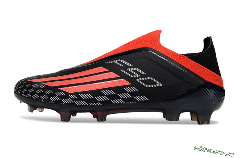 Men's Adidas F50 Pro Laceless FG Firm Ground Low-Tops Football Boots - Black/Fiery Red/Jet Black 0
