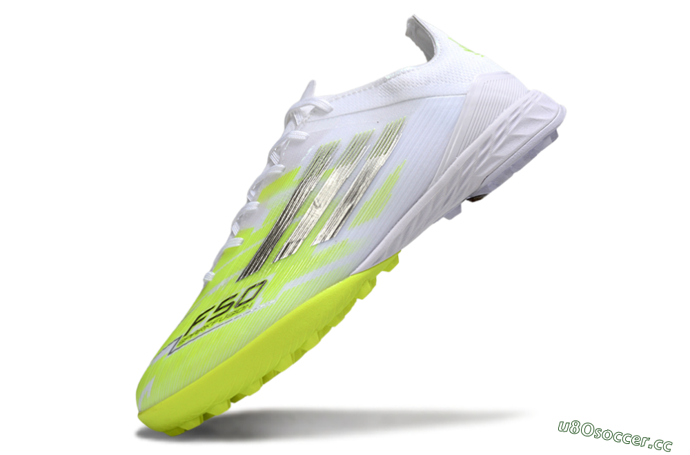 Men's Adidas F50 Pro TF Artificial Turf Low-Tops Football Shoes - White/Lime Burst/Neon Glow 5