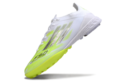 Men's Adidas F50 Pro TF Artificial Turf Low-Tops Football Shoes - White/Lime Burst/Neon Glow