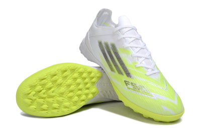 Men's Adidas F50 Pro TF Artificial Turf Low-Tops Football Shoes - White/Lime Burst/Neon Glow