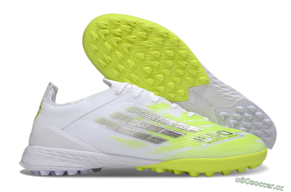 Men's Adidas F50 Pro TF Artificial Turf Low-Tops Football Shoes - White/Lime Burst/Neon Glow 2