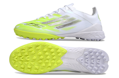 Men's Adidas F50 Pro TF Artificial Turf Low-Tops Football Shoes - White/Lime Burst/Neon Glow