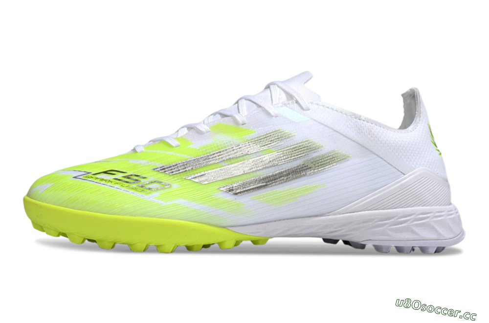 Men's Adidas F50 Pro TF Artificial Turf Low-Tops Football Shoes - White/Lime Burst/Neon Glow 0
