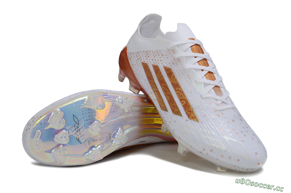 Men's Adidas F50 Pro FG Firm Ground Low-Tops Football Boots - White/Shimmering Orange/Metallic Rose 3