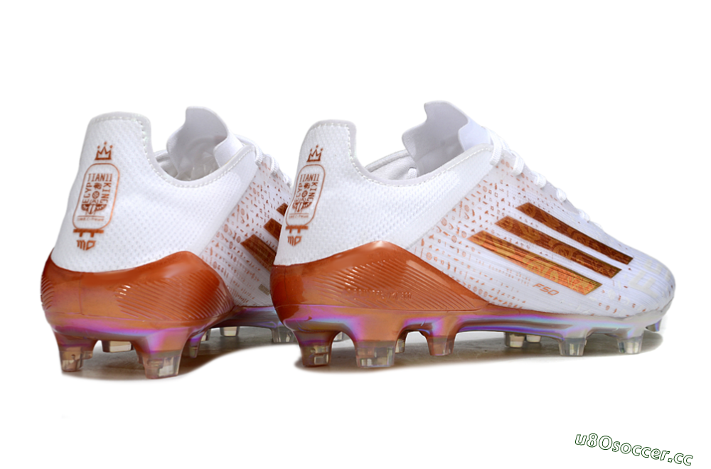 Men's Adidas F50 Pro FG Firm Ground Low-Tops Football Boots - White/Shimmering Orange/Metallic Rose 6