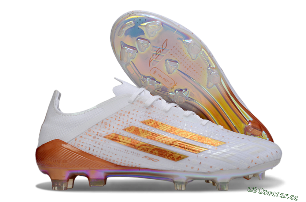 Men's Adidas F50 Pro FG Firm Ground Low-Tops Football Boots - White/Shimmering Orange/Metallic Rose 2