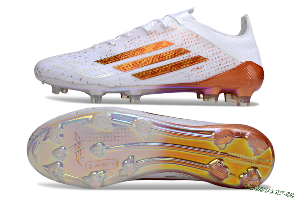 Men's Adidas F50 Pro FG Firm Ground Low-Tops Football Boots - White/Shimmering Orange/Metallic Rose 1