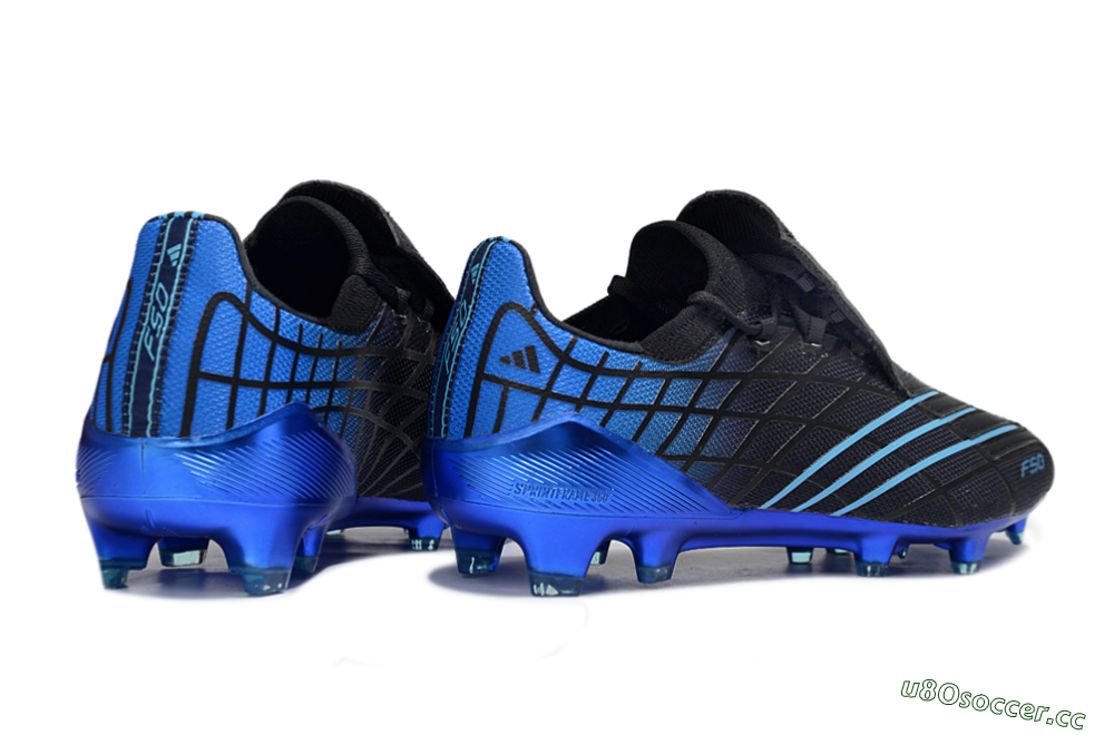 Men's Adidas F50 Pro FG Firm Ground Low-Tops Football Boots - Black/Electric Blue/Stealth Black 6