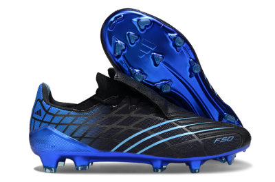 Men's Adidas F50 Pro FG Firm Ground Low-Tops Football Boots - Black/Electric Blue/Stealth Black