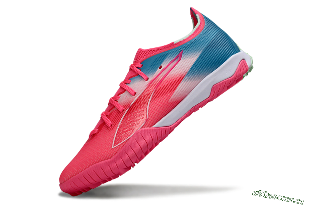 Men's Puma Ultra Ultimate TF Artificial Turf Low-Tops Football Shoes - Pink/Coral Pink/Turquoise Blue 5