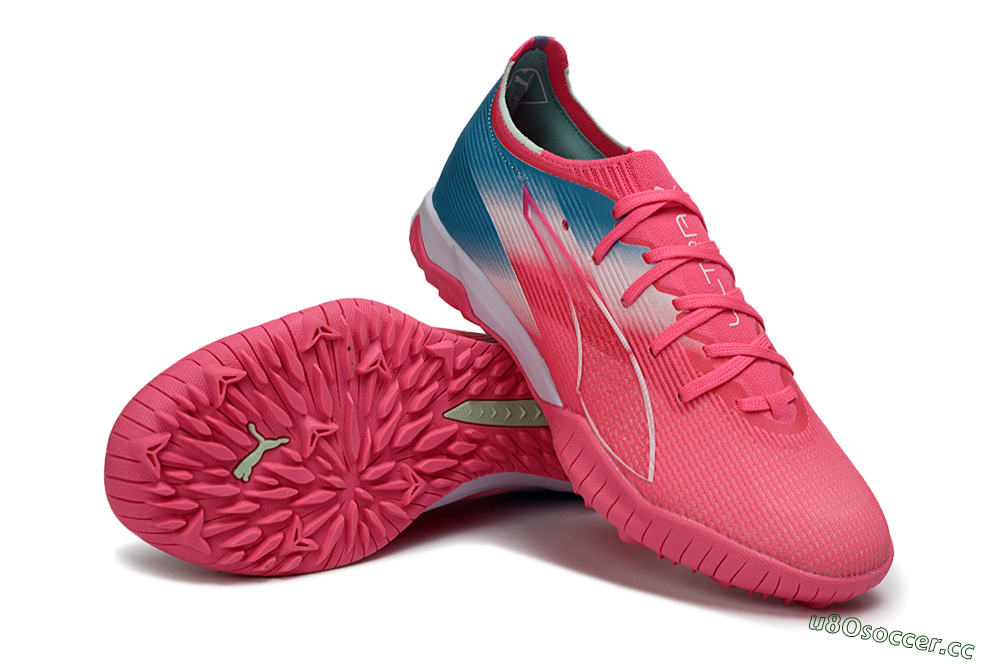Men's Puma Ultra Ultimate TF Artificial Turf Low-Tops Football Shoes - Pink/Coral Pink/Turquoise Blue 3