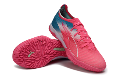 Men's Puma Ultra Ultimate TF Artificial Turf Low-Tops Football Shoes - Pink/Coral Pink/Turquoise Blue