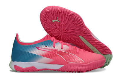 Men's Puma Ultra Ultimate TF Artificial Turf Low-Tops Football Shoes - Pink/Coral Pink/Turquoise Blue