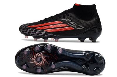 Men's Adidas F50 Pro Mid FG Firm Ground High-Tops Football Boots - Black/Fiery Red/Jet Black