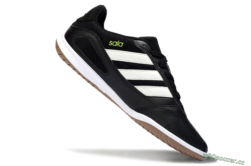 Men's Adidas Top Sala IC Indoor & Futsal Low-Tops Football Shoes - Black/Lime Glow/Brown Suede 4