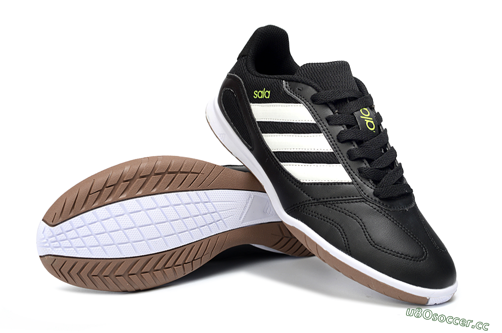 Men's Adidas Top Sala IC Indoor & Futsal Low-Tops Football Shoes - Black/Lime Glow/Brown Suede 3