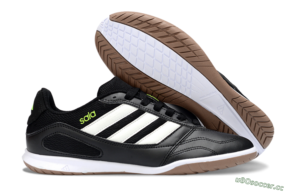 Men's Adidas Top Sala IC Indoor & Futsal Low-Tops Football Shoes - Black/Lime Glow/Brown Suede 2