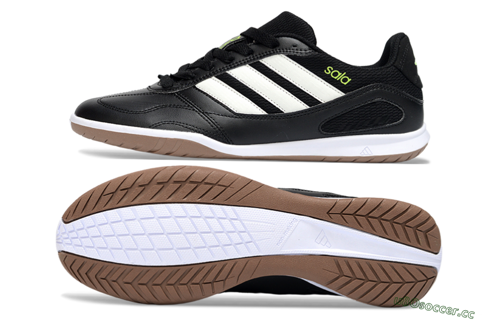 Men's Adidas Top Sala IC Indoor & Futsal Low-Tops Football Shoes - Black/Lime Glow/Brown Suede 1