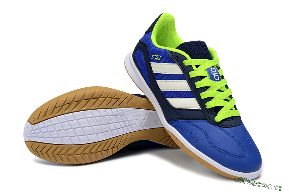 Men's Adidas Top Sala IC Indoor & Futsal Low-Tops Football Shoes - Blue/Lime Green/White 3