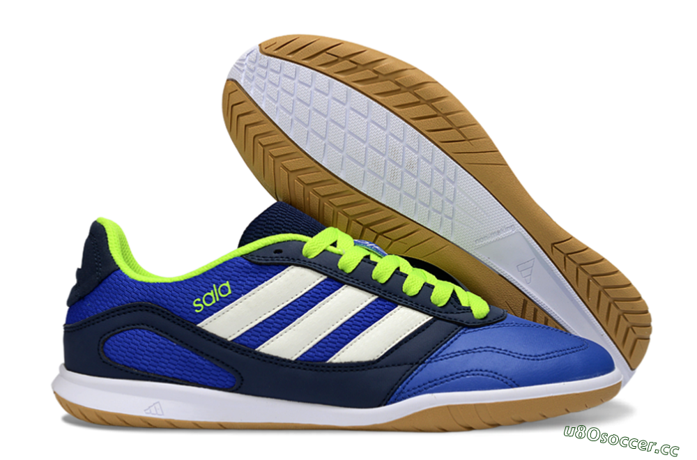 Men's Adidas Top Sala IC Indoor & Futsal Low-Tops Football Shoes - Blue/Lime Green/White 2