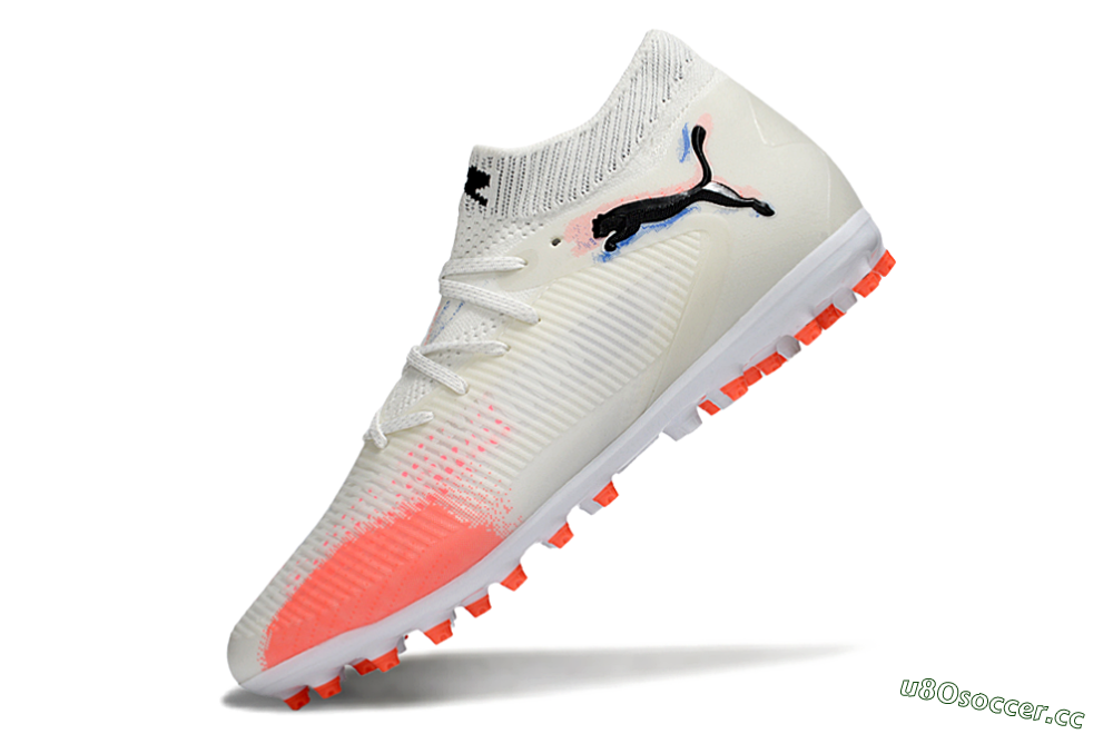 Men's Puma Future 8 Ultimate MG Multi Ground Low-Tops Football Boots - White/Electric Coral/Black 5