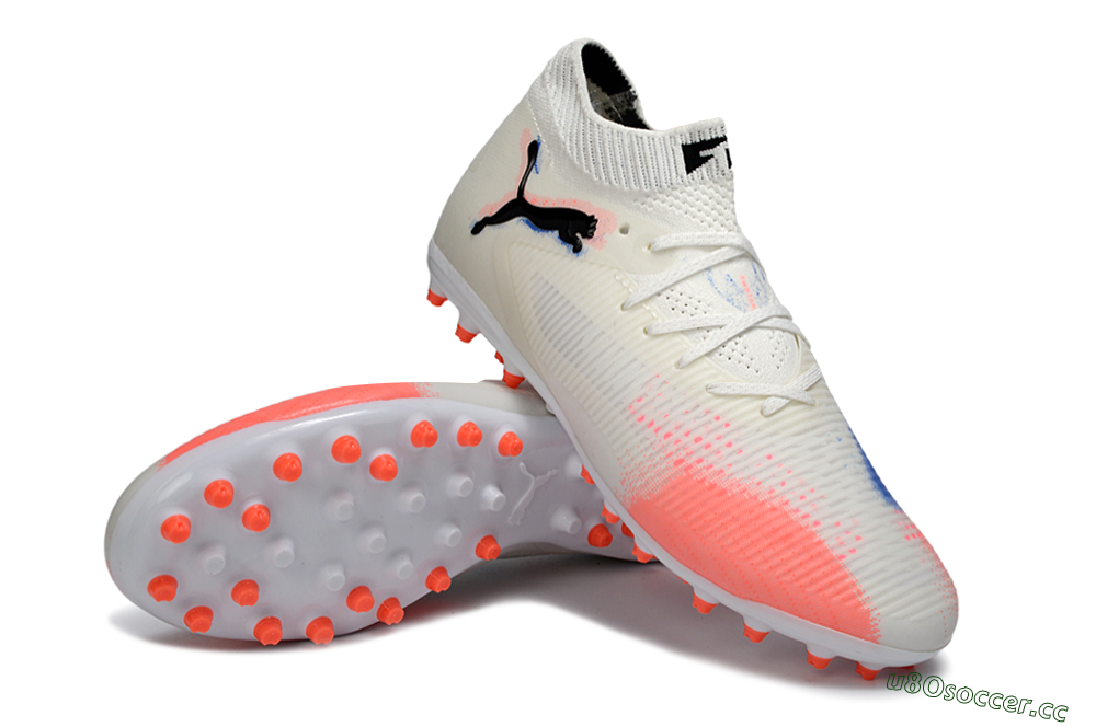 Men's Puma Future 8 Ultimate MG Multi Ground Low-Tops Football Boots - White/Electric Coral/Black 3