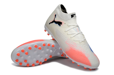 Men's Puma Future 8 Ultimate MG Multi Ground Low-Tops Football Boots - White/Electric Coral/Black