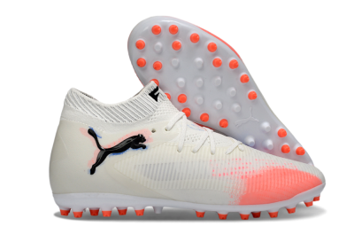 Men's Puma Future 8 Ultimate MG Multi Ground Low-Tops Football Boots - White/Electric Coral/Black